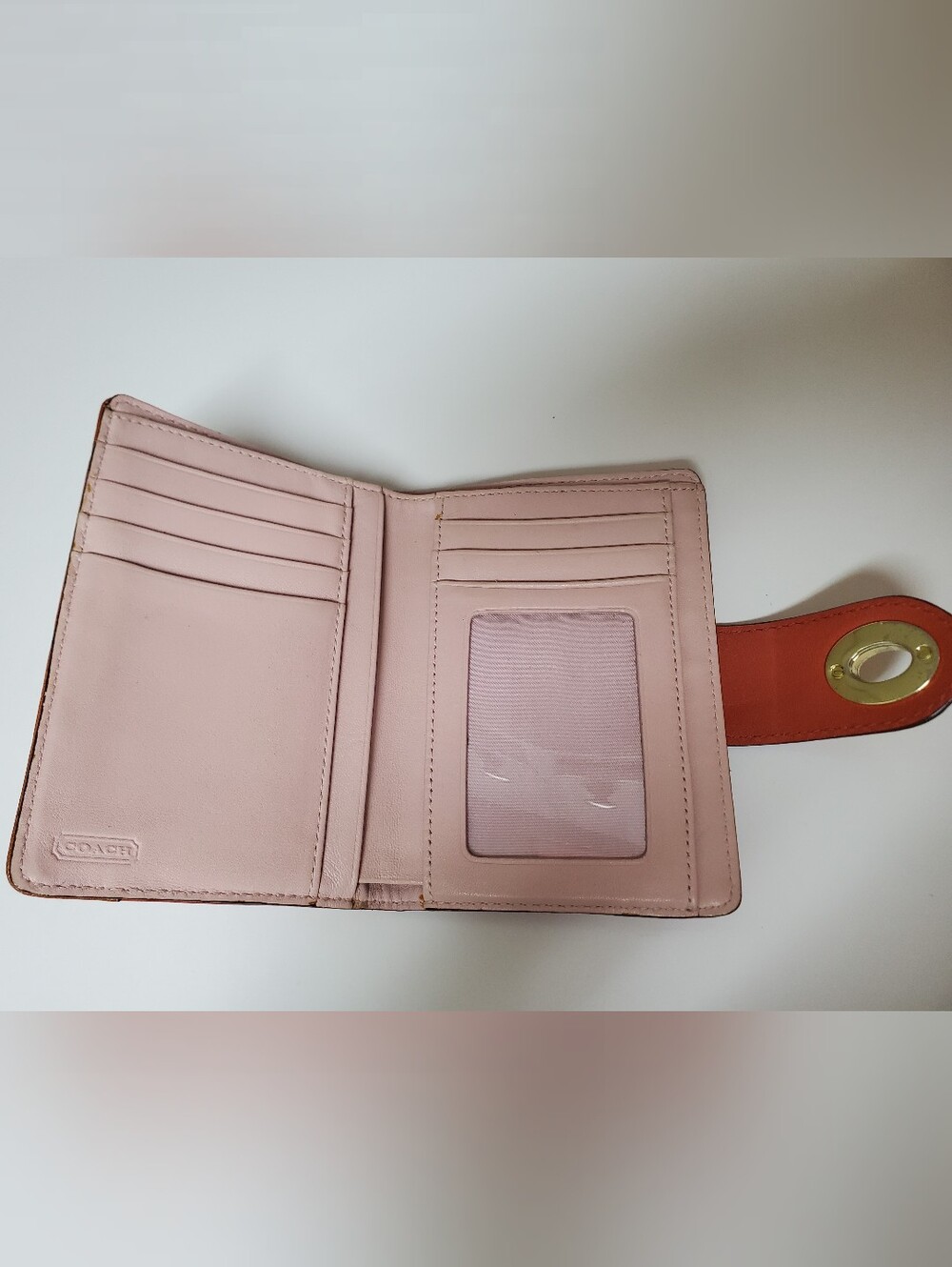 Vintage Coach Y2K Legacy Colorblock Leather Turnlock Bifold Wallet Orange Blush - Picture 4 of 12